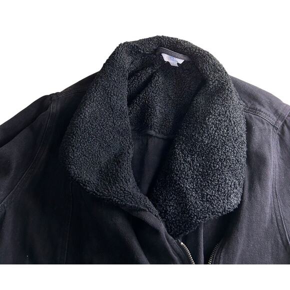 Time and Tru Black Denim Moto Jacket Sz Large 12/14 Sherpa Lined Full Zip Warm - Picture 6 of 9